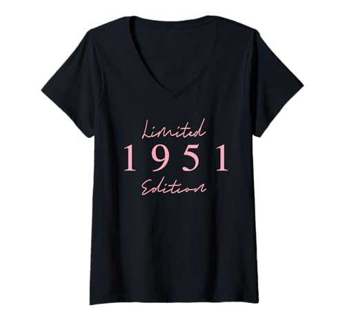 Damen Limitierte Auflage 1951 Geburtstag 1951 Born in 1951 Vintage T-Shirt mit V-Ausschnitt Damen Limitierte Auflage 1951 Geburtstag 1951 Born in 1951 Vintage T-Shirt mit V-Ausschnitt von Limited Edition 1951