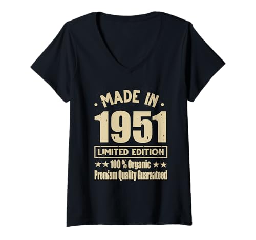 Damen Limitierte Auflage 1951 Geburtstag 1951 Geboren 1951 T-Shirt mit V-Ausschnitt Damen Limitierte Auflage 1951 Geburtstag 1951 Geboren 1951 T-Shirt mit V-Ausschnitt von Limited Edition 1951