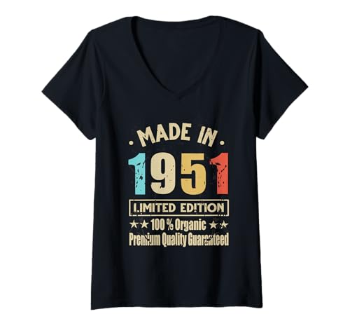 Damen Limitierte Auflage 1951 Geburtstag 1951 Geboren 1951 T-Shirt mit V-Ausschnitt Damen Limitierte Auflage 1951 Geburtstag 1951 Geboren 1951 T-Shirt mit V-Ausschnitt von Limited Edition 1951