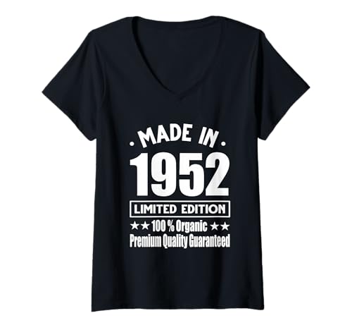 Damen Limitierte Auflage 1952 Geburtstag 1952 Geboren 1952 T-Shirt mit V-Ausschnitt Damen Limitierte Auflage 1952 Geburtstag 1952 Geboren 1952 T-Shirt mit V-Ausschnitt von Limited Edition 1952