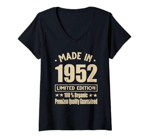 Damen Limitierte Auflage 1952 Geburtstag 1952 Geboren 1952 T-Shirt mit V-Ausschnitt Damen Limitierte Auflage 1952 Geburtstag 1952 Geboren 1952 T-Shirt mit V-Ausschnitt von Limited Edition 1952