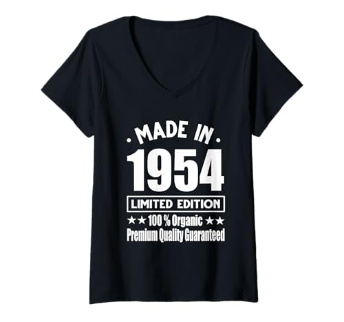Damen Limitierte Auflage 1954 Geburtstag 1954 Geboren 1954 T-Shirt mit V-Ausschnitt Damen Limitierte Auflage 1954 Geburtstag 1954 Geboren 1954 T-Shirt mit V-Ausschnitt von Limited Edition 1954