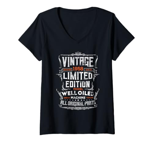 Damen Limitierte Auflage 1958 Geburtstag 1958 Born in 1958 Vintage T-Shirt mit V-Ausschnitt Damen Limitierte Auflage 1958 Geburtstag 1958 Born in 1958 Vintage T-Shirt mit V-Ausschnitt von Limited Edition 1958