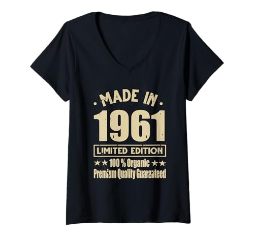 Damen Limitierte Auflage 1961 Geburtstag 1961 Geboren 1961 T-Shirt mit V-Ausschnitt Damen Limitierte Auflage 1961 Geburtstag 1961 Geboren 1961 T-Shirt mit V-Ausschnitt von Limited Edition 1961