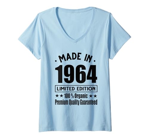 Damen Limitierte Auflage 1964 Geburtstag 1964 Geboren 1964 T-Shirt mit V-Ausschnitt Damen Limitierte Auflage 1964 Geburtstag 1964 Geboren 1964 T-Shirt mit V-Ausschnitt von Limited Edition 1964