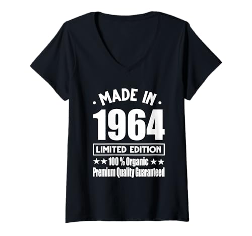 Damen Limitierte Auflage 1964 Geburtstag 1964 Geboren 1964 T-Shirt mit V-Ausschnitt Damen Limitierte Auflage 1964 Geburtstag 1964 Geboren 1964 T-Shirt mit V-Ausschnitt von Limited Edition 1964