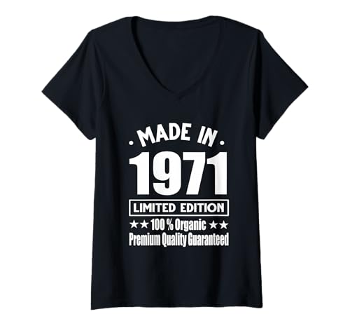 Damen Limitierte Auflage 1971 Geburtstag 1971 Geboren 1971 T-Shirt mit V-Ausschnitt Damen Limitierte Auflage 1971 Geburtstag 1971 Geboren 1971 T-Shirt mit V-Ausschnitt von Limited Edition 1971
