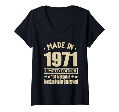 Damen Limitierte Auflage 1971 Geburtstag 1971 Geboren 1971 T-Shirt mit V-Ausschnitt Damen Limitierte Auflage 1971 Geburtstag 1971 Geboren 1971 T-Shirt mit V-Ausschnitt von Limited Edition 1971