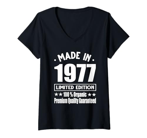 Damen Limitierte Auflage 1977 Geburtstag 1977 Geboren 1977 T-Shirt mit V-Ausschnitt Damen Limitierte Auflage 1977 Geburtstag 1977 Geboren 1977 T-Shirt mit V-Ausschnitt von Limited Edition 1977