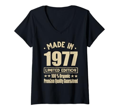 Damen Limitierte Auflage 1977 Geburtstag 1977 Geboren 1977 T-Shirt mit V-Ausschnitt Damen Limitierte Auflage 1977 Geburtstag 1977 Geboren 1977 T-Shirt mit V-Ausschnitt von Limited Edition 1977