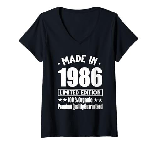 Damen Limitierte Auflage 1986 Geburtstag 1986 Geboren 1986 T-Shirt mit V-Ausschnitt Damen Limitierte Auflage 1986 Geburtstag 1986 Geboren 1986 T-Shirt mit V-Ausschnitt von Limited Edition 1986