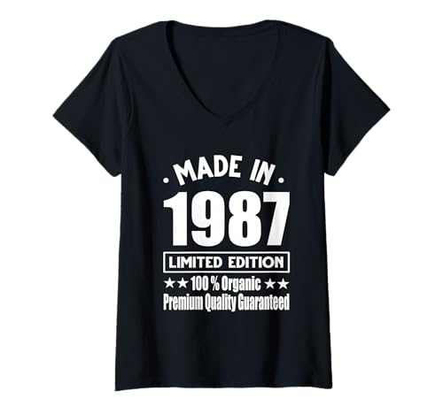 Damen Limitierte Auflage 1987 Geburtstag 1987 Geboren 1987 T-Shirt mit V-Ausschnitt Damen Limitierte Auflage 1987 Geburtstag 1987 Geboren 1987 T-Shirt mit V-Ausschnitt von Limited Edition 1987