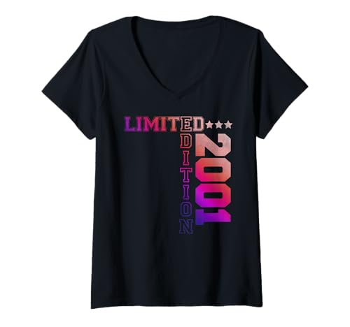 Damen 2001 Retro 2001 Vintage 2001 Limitierte Auflage T-Shirt mit V-Ausschnitt von Limited Edition 2001 Birthday Gift