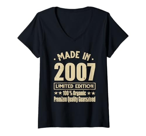 Damen Limitierte Auflage 2007 Geburtstag 2007 Geboren im Jahr 2007 T-Shirt mit V-Ausschnitt von Limited Edition 2007