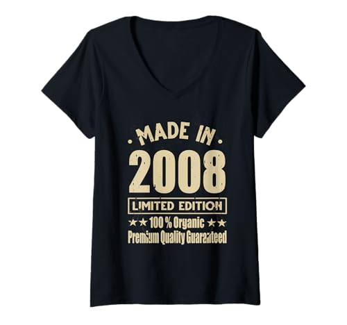 Damen Limitierte Auflage 2008 Geburtstag 2008 Geboren im Jahr 2008 T-Shirt mit V-Ausschnitt von Limited Edition 2008