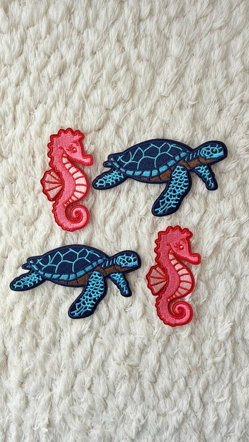 5 cm Kinder Frauen Gestickt Seepferdchen Schildkröte Sealife Eisen Auf Kleidung Accessoires Patches Diy Häkeln Projekt Nähen Und Kids Craft von LimitedSelection