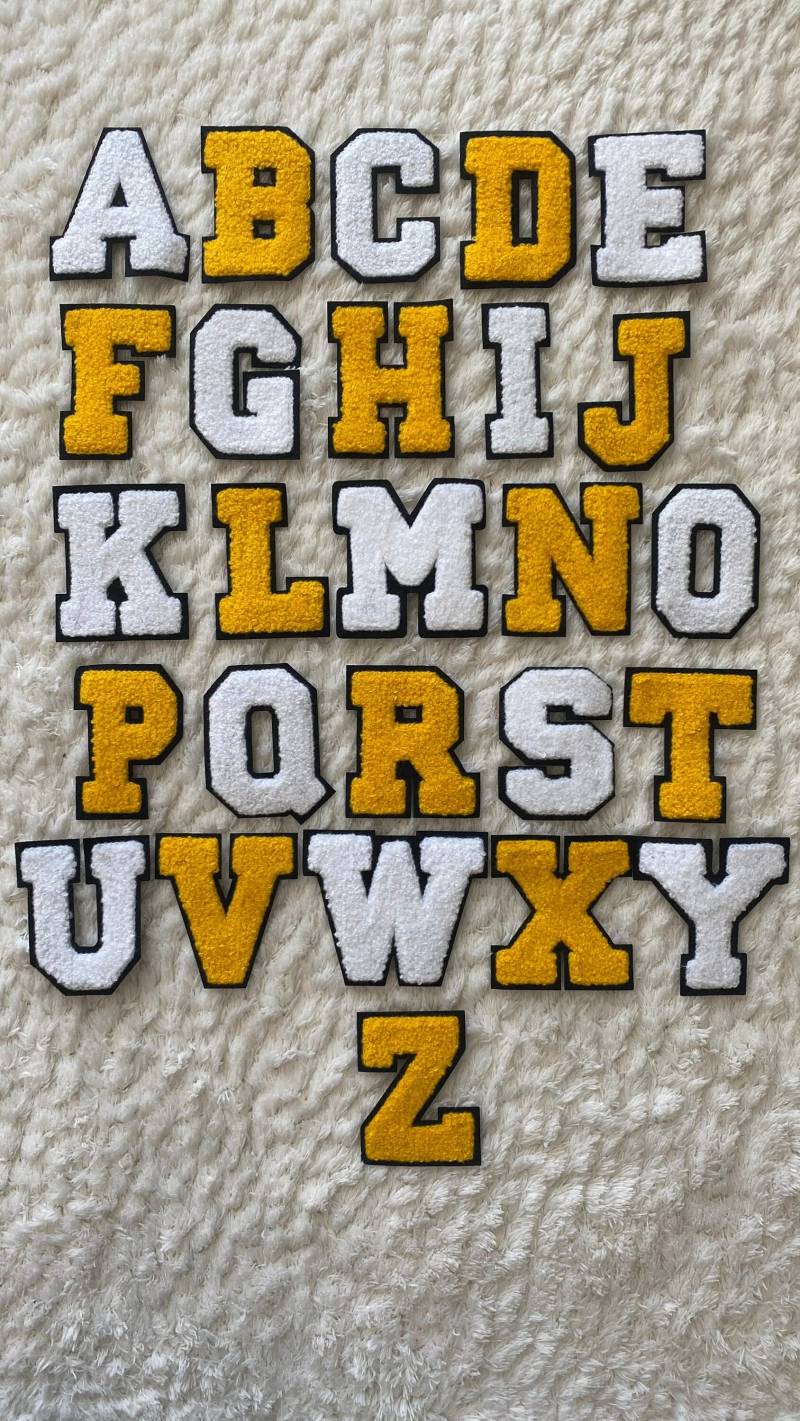 7 cm Frauen Teen Chenille Aufnäher Weiß Gelb Alphabet A-Z Aufnäher, Herren Kleidung Accessoires, Nähen Und Kinder Handwerk Versorgung Deco 7 cm Frauen Teen Chenille Aufnäher Weiß Gelb Alphabet A-Z Aufnäher, Herren Kleidung Accessoires, Nähen Und Kinder Handwerk Versorgung Deco von LimitedSelection