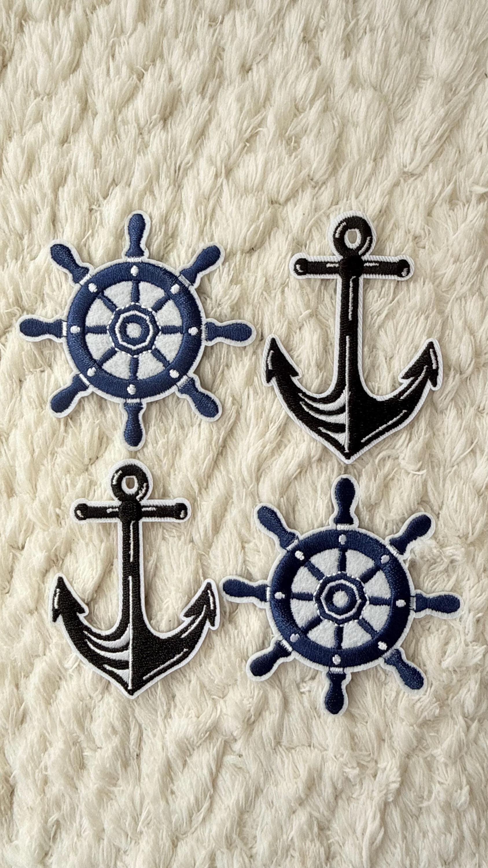 7 cm Kinder Frauen Gestickt Blau Schwarz Anchor Boot Steuer Sealife Eisen Auf Kleidung Accessoires Patches Diy Häkeln Projekt von LimitedSelection