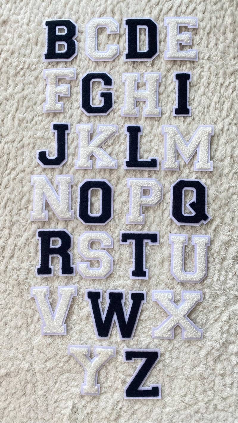 8 cm Frauen Männer Chenille Aufnäher Zum Aufbügeln Schwarz Weiß Alphabet A-Z Kinder Teenager Kleidung Accessoires Projekt Jacke Deco Näh - Und von LimitedSelection