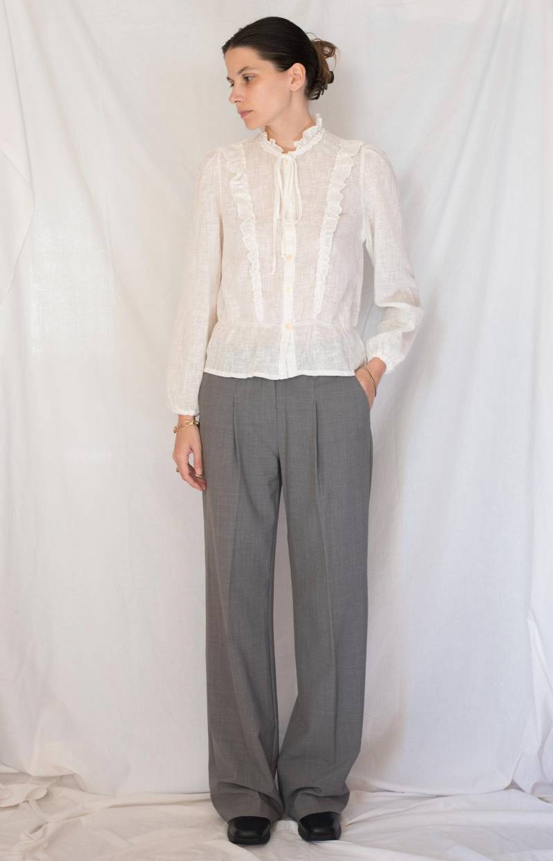 1940S Exquisites Weißes Musselin Baumwoll-Langarmhemd von Limitedstories