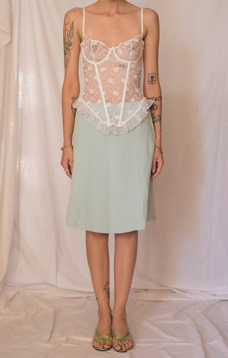 1970Er Jahre Unterwäsche-Korsett Mit Bestickter Spitze in Weiß von Limitedstories