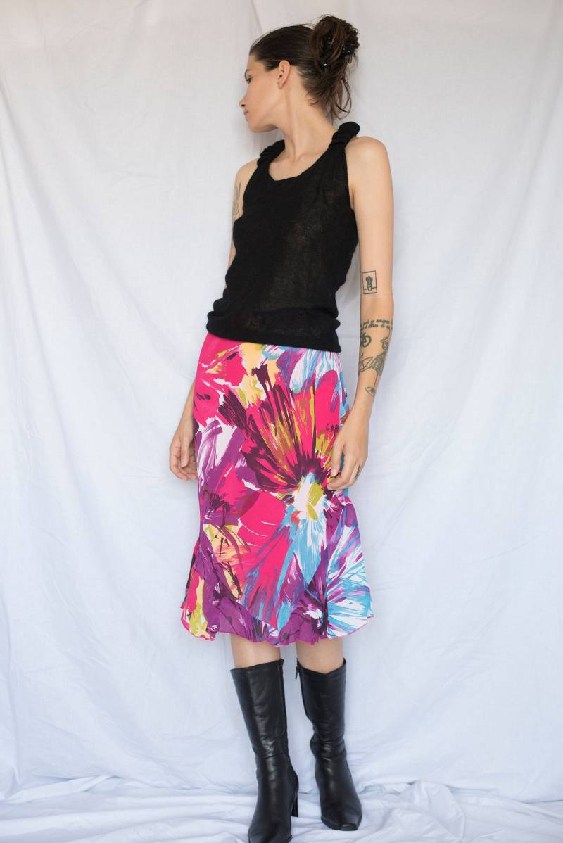 1990S Abstrakter Blumen Multicolor Midi Rock von Limitedstories