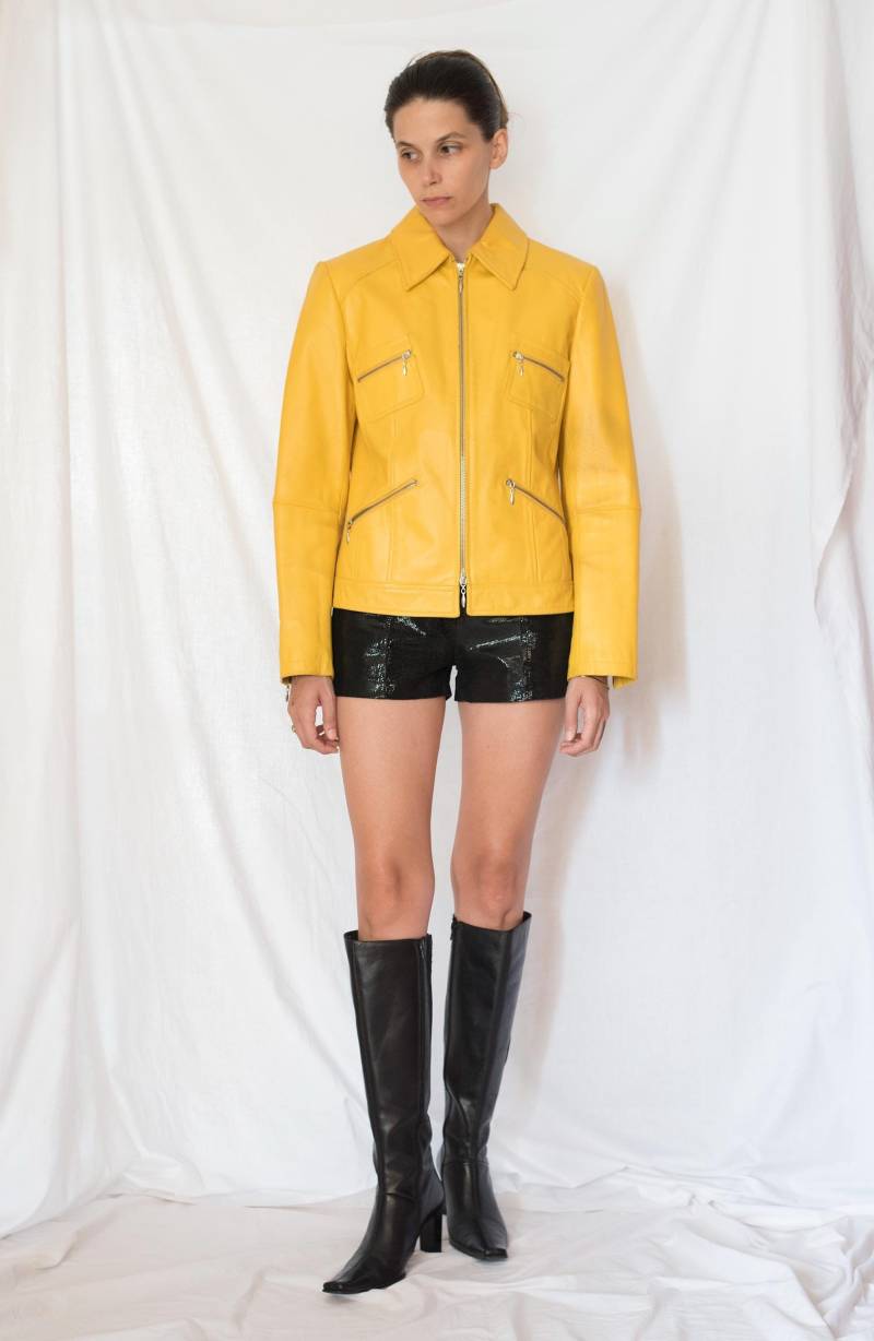 Y2K Biker Lederjacke in Gelb von Limitedstories