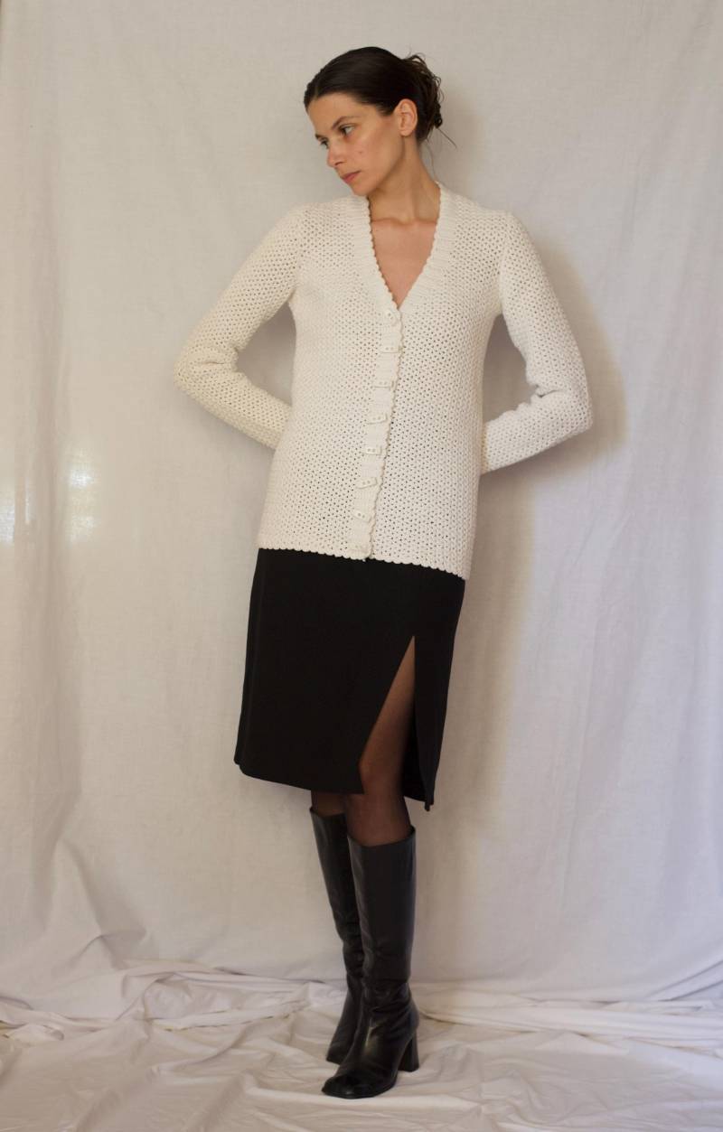 Y2K Handgemachte Weiße Baumwoll Strickjacke von Limitedstories