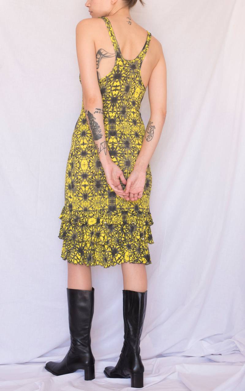 Y2K Jean Paul Gaultier Abstraktes Midi Rüschen Tank Kleid in Gelb von Limitedstories