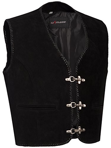 Limitless Herren Lederweste Motorrad Leder Weste Biker Kutte Rocker Clubweste Nubukleder schwarz Gr. M bis 6XL (XXL) von Limitless