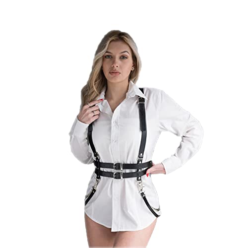 Limmion Damen Punk Leder Harness Body Brustgurte Taille Lingerie Einstellbar Taillengürtel Frauen Taillenkette Gürtel Körperkette Kettengürtel für Party Schwarzer Gothic Punk Körpergürtel von Limmion