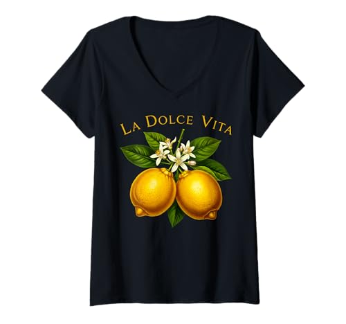 Damen La Dolce Vita Zitrone Italienischer Limoncello Damen Italien T-Shirt mit V-Ausschnitt Damen La Dolce Vita Zitrone Italienischer Limoncello Damen Italien T-Shirt mit V-Ausschnitt von Limoncello Geschenkideen Damen Italien Dolce Vita