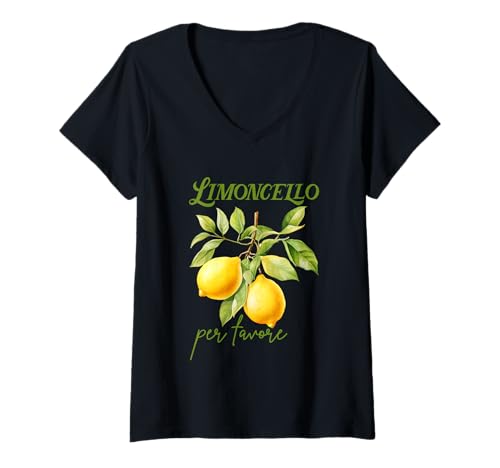 Damen Limoncello Per Favore | Limoncello Zitronenlikör T-Shirt mit V-Ausschnitt von Limoncello Lemon Liqueur Shirts