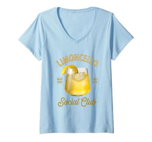 Damen Italienischer Limoncello Social Club Zitrone Italien T-Shirt mit V-Ausschnitt von Limoncello Liquor Drink Design
