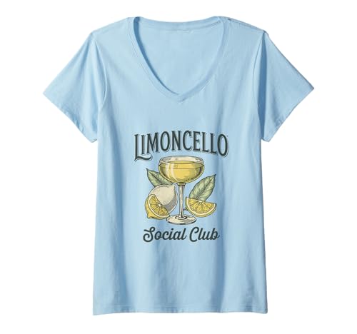 Damen Italienischer Limoncello Social Club Zitrone Italien T-Shirt mit V-Ausschnitt von Limoncello Liquor Drink Design