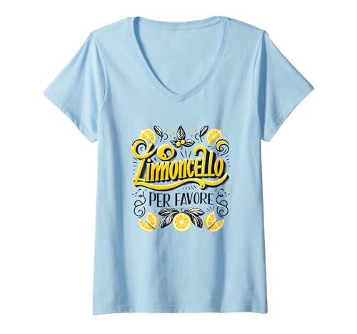 Damen Limoncello Per Favore, Sorrent Italien Zitronen Amalfiküste T-Shirt mit V-Ausschnitt von Limoncello Per Favore, Travel To Bella Italy Gifts