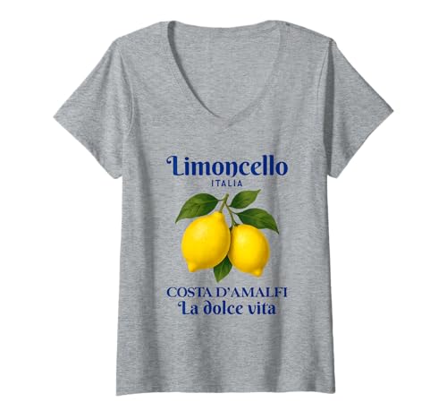 Damen Amalfi Coast Retro Italia Lemon Coastal T-Shirt mit V-Ausschnitt Damen Amalfi Coast Retro Italia Lemon Coastal T-Shirt mit V-Ausschnitt von Limoncello italiano amalfi italian design