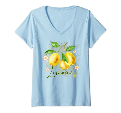 Damen Limone Italienische Zitrone Amalfiküste Italienisch Essen Italien Reisen T-Shirt mit V-Ausschnitt von Limone Italian Lemon Amalfi Coast Italian