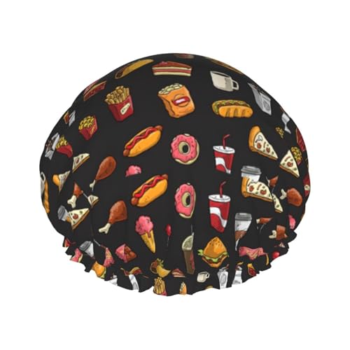 Chicken Leg Burger Drink Women Luxury Shower Cap, Double Protection Layers Elastic, Reusable Adjustable Shower Bonnet von Limpac