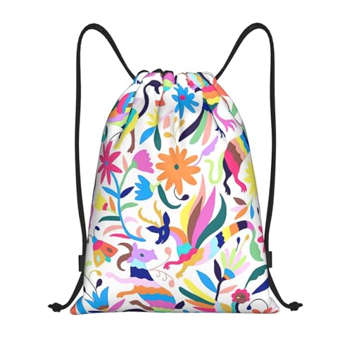 Limpac Mexikanische Haustiere Otomi Print Kordelzug Gym Rucksack Tasche Fitness Reise Strand Sport Aufbewahrung für Männer Frauen, Schwarz , S von Limpac