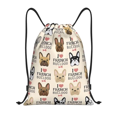 Limpac Rucksack mit französischem Hunde-Aufdruck, Kordelzug, Fitness, Reisen, Strand, Sport, Aufbewahrung für Männer und Frauen, Schwarz , M von Limpac