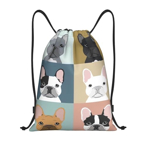 Limpac Turnrucksack, Motiv: Französische Bulldogge, Kordelzug, Fitness, Reisen, Strand, Sport, Aufbewahrung für Männer und Frauen, Schwarz , M von Limpac