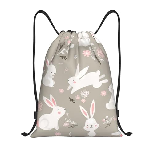 Limpac Turnrucksack, Osterhasen-Blumendruck, Kordelzug, Fitness, Reisen, Strand, Sport, Aufbewahrung für Männer und Frauen, Schwarz , M von Limpac