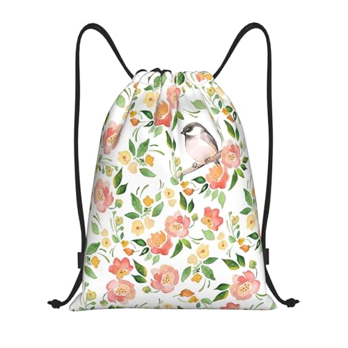 Limpac Turnrucksack mit Blumen- und Vogeldruck, Kordelzug, Fitness, Reisen, Strand, Sport, Aufbewahrung für Männer und Frauen, Schwarz , S von Limpac