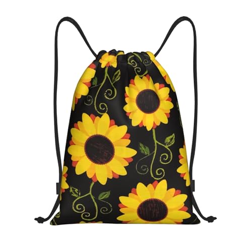 Limpac Turnrucksack mit Blumenmuster und Sonnenblumen-Motiv, Kordelzug, für Fitness, Reisen, Strand, Sport, Aufbewahrung für Männer und Frauen, Schwarz , M von Limpac