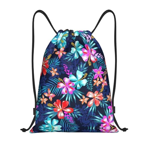Limpac Turnrucksack mit Kordelzug, Blumenmuster, Blau, für Fitness, Reisen, Strand, Sport, Aufbewahrung für Männer und Frauen, Schwarz , M von Limpac