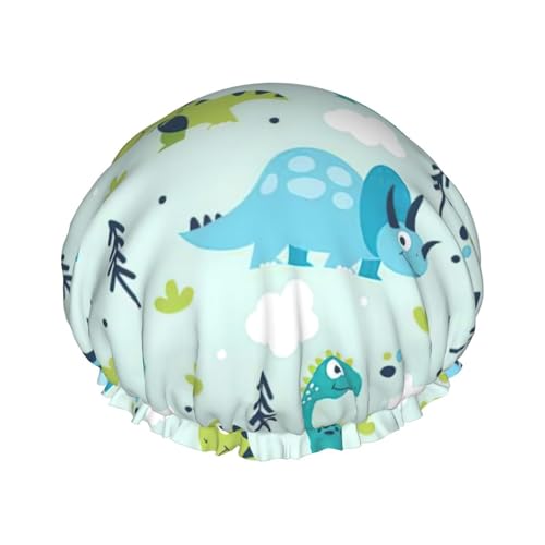 Limpac Wiederverwendbare Duschhaube mit Dinosaurier-Muster, doppellagig, schützend, elastisch, für Damen, Salon, Spa von Limpac