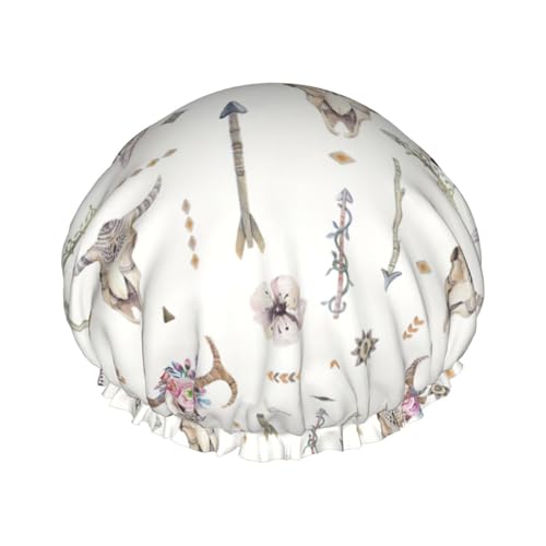 Ribal Bull Skull On White Women Luxury Shower Cap, Double Protection Layers Elastic, Reusable Adjustable Shower Bonnet Ribal Bull Skull On White Women Luxury Shower Cap, Double Protection Layers Elastic, Reusable Adjustable Shower Bonnet von Limpac