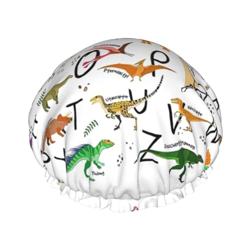 Stilvolle Dinosaurier-Alphabete, wiederverwendbar, Luxus-Duschhaube für Frauen, doppellagig, schützend, elastisch, für Damen-Salon, Spa von Limpac