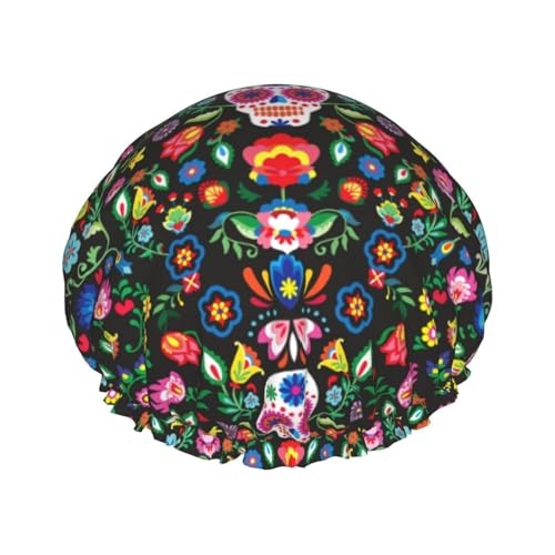 Sugar Horror Skull and Flowers Reusable Luxury Shower Cap for Women, Double Layer Protective Elastic for Ladies Salon Spa von Limpac